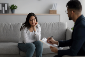 a young woman starts to open up in trauma therapy